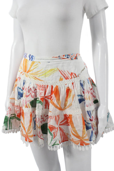 Charo Ruiz Women A-Line White Floral Cotton Short Skirt Size S