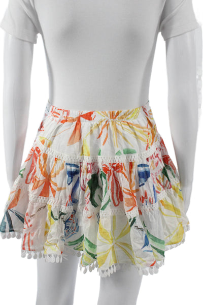 Charo Ruiz Women A-Line White Floral Cotton Short Skirt Size S