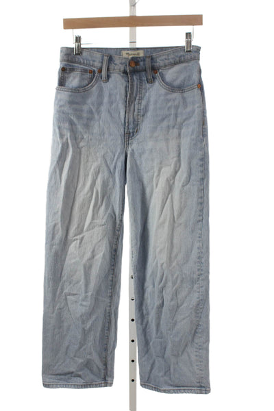 Madewell Women Wide-Leg Jeans Blue Cotton Blend Button Mid Rise Size 26