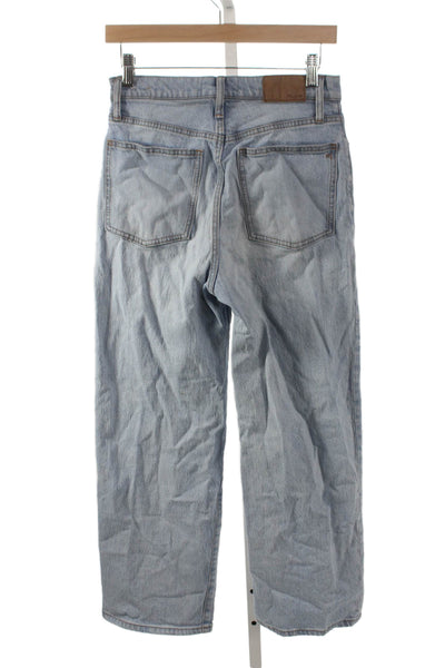 Madewell Women Wide-Leg Jeans Blue Cotton Blend Button Mid Rise Size 26