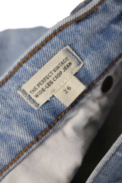 Madewell Women Wide-Leg Jeans Blue Cotton Blend Button Mid Rise Size 26