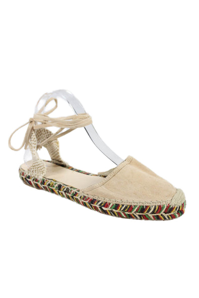 J Crew Womens Suede Rainbow Espadrille Calf Tie Flats Beige Size 9