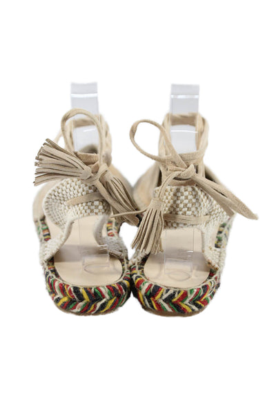 J Crew Womens Suede Rainbow Espadrille Calf Tie Flats Beige Size 9