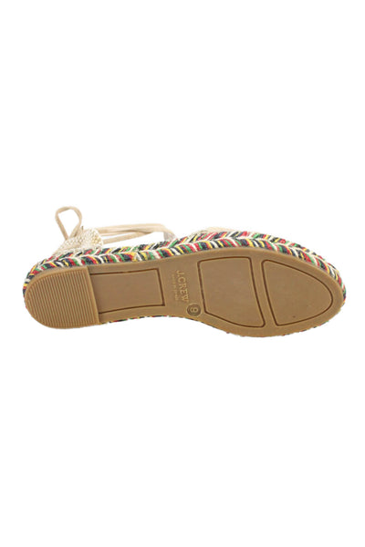 J Crew Womens Suede Rainbow Espadrille Calf Tie Flats Beige Size 9