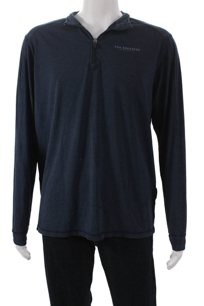 Tasc Mens Organic Cotton Collared Long Sleeve Pullover T Shirt Blue Zip Size L