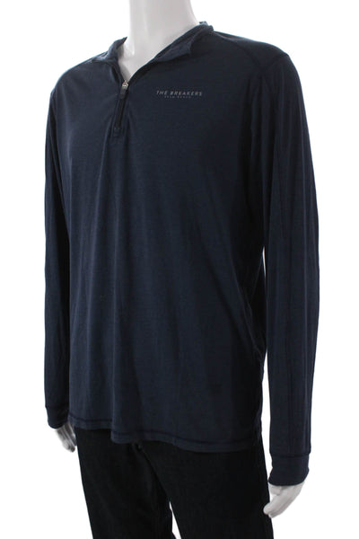 Tasc Mens Organic Cotton Collared Long Sleeve Pullover T Shirt Blue Zip Size L