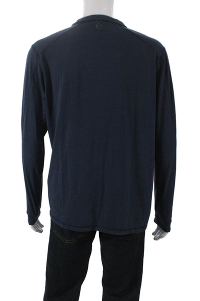 Tasc Mens Organic Cotton Collared Long Sleeve Pullover T Shirt Blue Zip Size L
