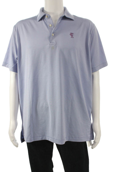 Peter Millar Mens Short Sleeve Collared Striped Polo Shirt Blue Purple Large