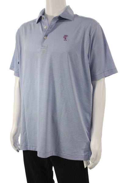 Peter Millar Mens Short Sleeve Collared Striped Polo Shirt Blue Purple Large