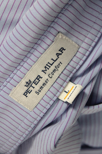 Peter Millar Mens Short Sleeve Collared Striped Polo Shirt Blue Purple Large
