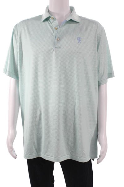 Peter Millar Mens Short Sleeve Collared Geometric Polo Shirt Green White Size XL