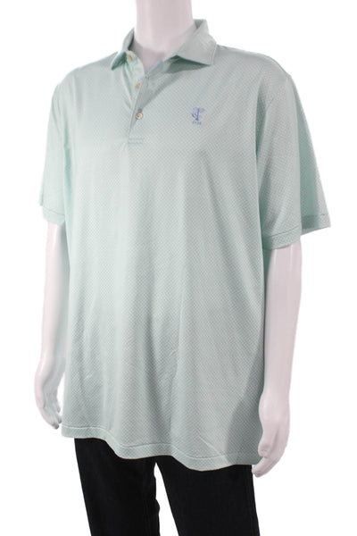 Peter Millar Mens Short Sleeve Collared Geometric Polo Shirt Green White Size XL