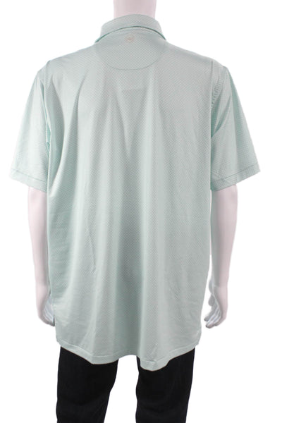 Peter Millar Mens Short Sleeve Collared Geometric Polo Shirt Green White Size XL