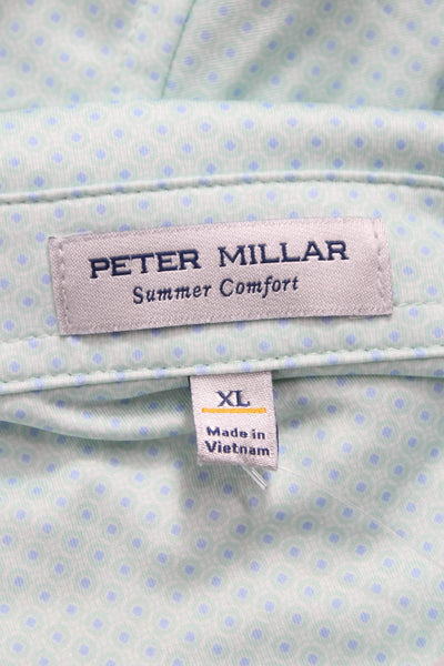 Peter Millar Mens Short Sleeve Collared Geometric Polo Shirt Green White Size XL
