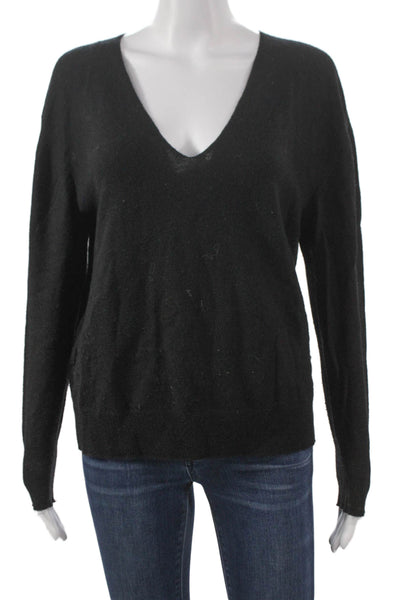 Zara Women Black V-Neck Long Sleeve Wool Pullover Sweater Size M