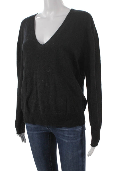 Zara Women Black V-Neck Long Sleeve Wool Pullover Sweater Size M