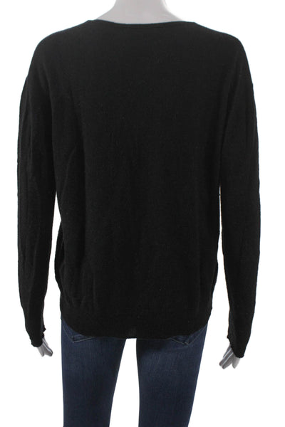 Zara Women Black V-Neck Long Sleeve Wool Pullover Sweater Size M