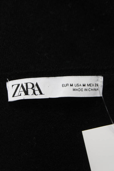 Zara Women Black V-Neck Long Sleeve Wool Pullover Sweater Size M