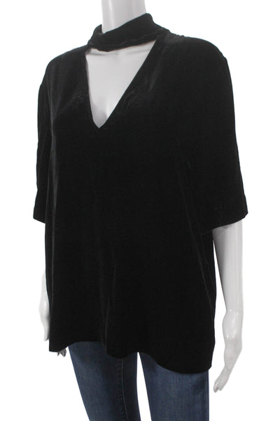 Theory Women Black Rayon V-Neck Basic Blouse 3/4 Sleeve Zip Size L