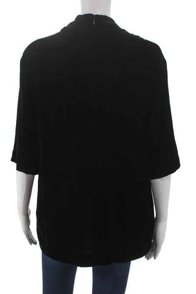 Theory Women Black Rayon V-Neck Basic Blouse 3/4 Sleeve Zip Size L