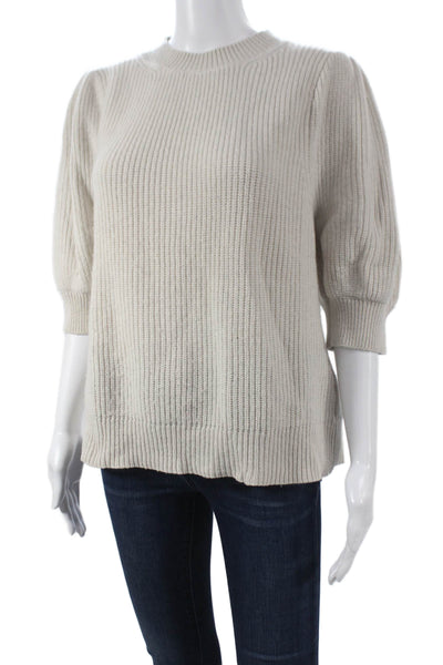 Charlotte Brody Women Beige Merino Mock Neck Sweater 3/4 Sleeve Size XL