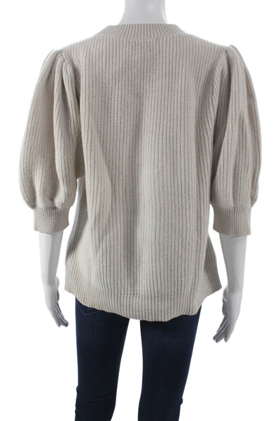 Charlotte Brody Women Beige Merino Mock Neck Sweater 3/4 Sleeve Size XL