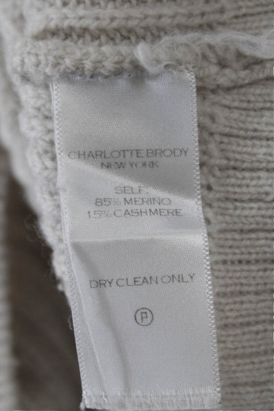 Charlotte Brody Women Beige Merino Mock Neck Sweater 3/4 Sleeve Size XL