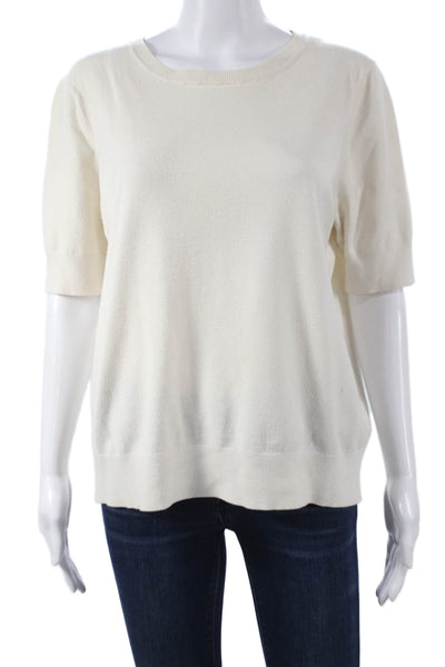 White Label Women Ivory Short Sleeve Crew Neck Pullover Sweater Size 12