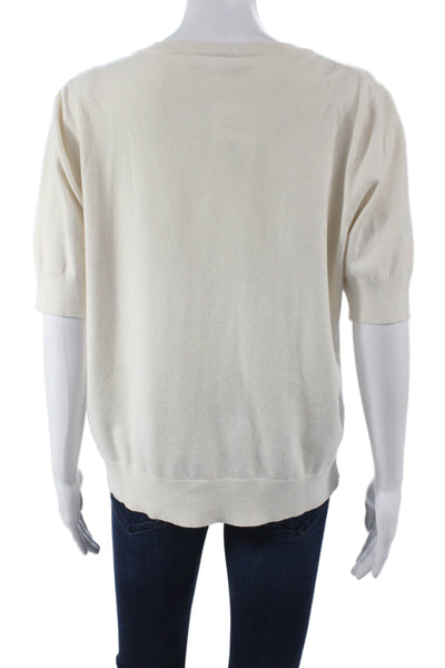 White Label Women Ivory Short Sleeve Crew Neck Pullover Sweater Size 12