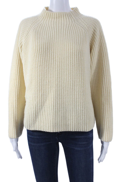 Zara Women Ivory Pullover Sweater Mock Neck Long Sleeve Acrylic Size M