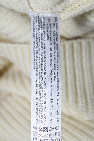 Zara Women Ivory Pullover Sweater Mock Neck Long Sleeve Acrylic Size M
