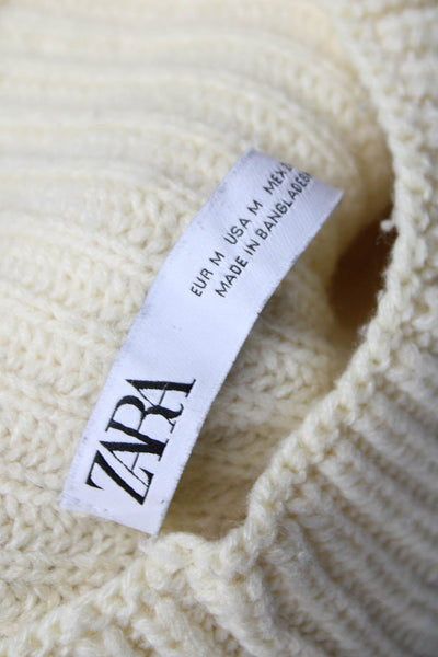 Zara Women Ivory Pullover Sweater Mock Neck Long Sleeve Acrylic Size M