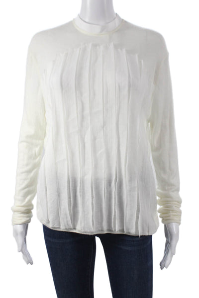 Zara Women Basic Mock Neck Long Sleeve Blouse White Acrylic Button Size L