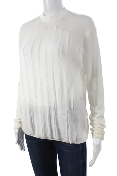 Zara Women Basic Mock Neck Long Sleeve Blouse White Acrylic Button Size L