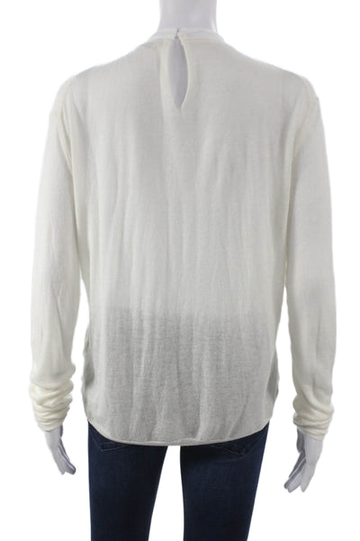 Zara Women Basic Mock Neck Long Sleeve Blouse White Acrylic Button Size L