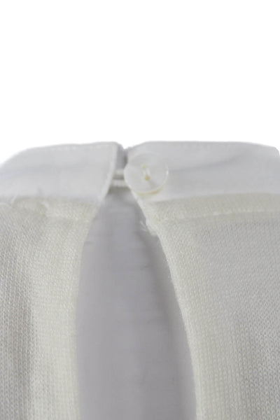 Zara Women Basic Mock Neck Long Sleeve Blouse White Acrylic Button Size L