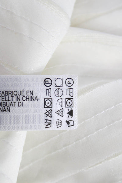 Zara Women Basic Mock Neck Long Sleeve Blouse White Acrylic Button Size L