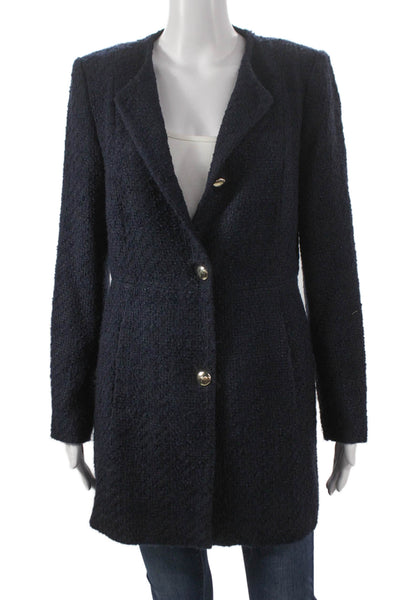 Zara Womens Overcoat Blue Acrylic Button Long Sleeve Solid Fall Size L