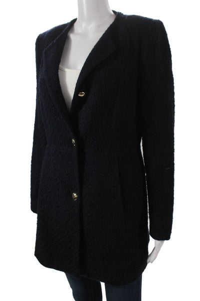 Zara Womens Overcoat Blue Acrylic Button Long Sleeve Solid Fall Size L