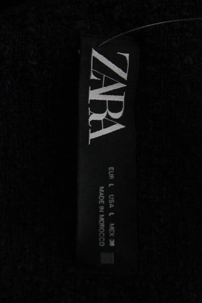 Zara Womens Overcoat Blue Acrylic Button Long Sleeve Solid Fall Size L
