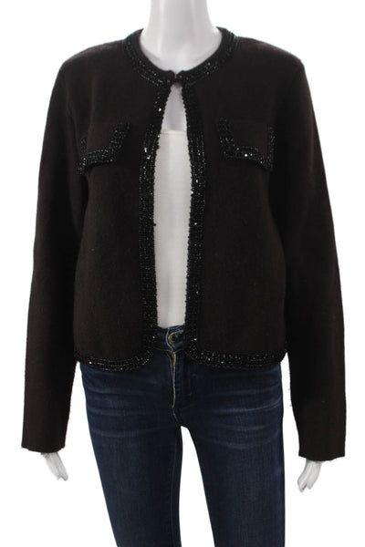 Zara Womens Brown Wool Basic Jacket Hook & Eye Long Sleeve Size M