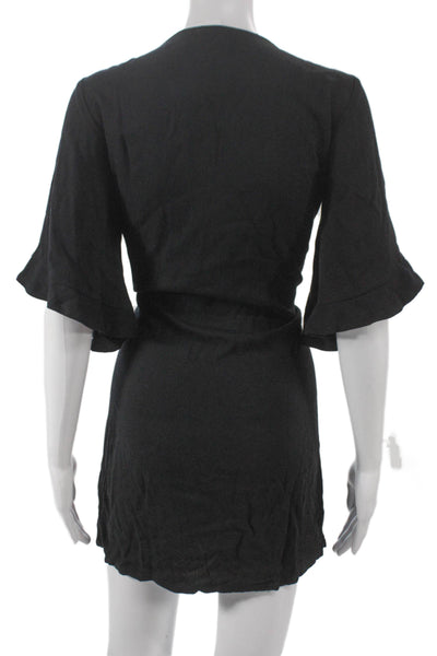 Ella Moss Women Black V-Neck 3/4 Sleeve Mini Dress Rayon Size XS