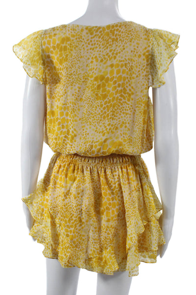 Ramy Brook Womens Petite Yellow Animal Print Blouson V-Neck Dress Silk Size S