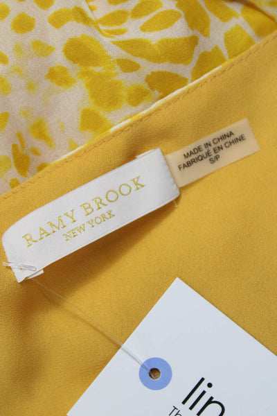 Ramy Brook Womens Petite Yellow Animal Print Blouson V-Neck Dress Silk Size S