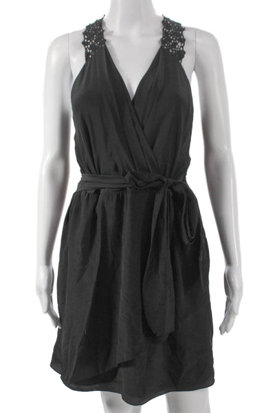 Rebecca Taylor Womens Black Silk Wrap Dress V-Neck Sleeveless Short Tie Size 2