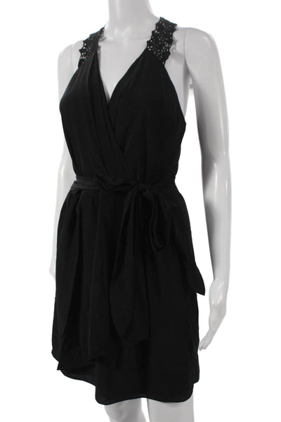 Rebecca Taylor Womens Black Silk Wrap Dress V-Neck Sleeveless Short Tie Size 2