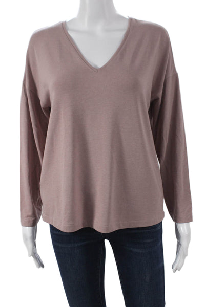 MNG Women Basic Pink V Neck Long Sleeve T Shirt Viscose Blend Size XS
