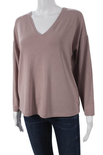 MNG Women Basic Pink V Neck Long Sleeve T Shirt Viscose Blend Size XS