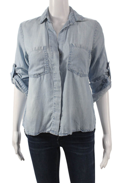 Bella Dahl Women Tencel Collared Button Up 3/4 Sleeve Blue Size XS