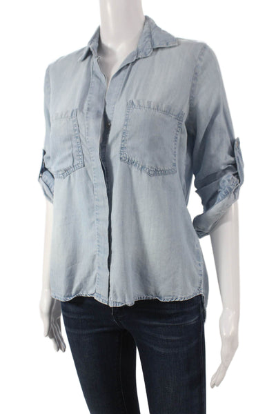 Bella Dahl Women Tencel Collared Button Up 3/4 Sleeve Blue Size XS